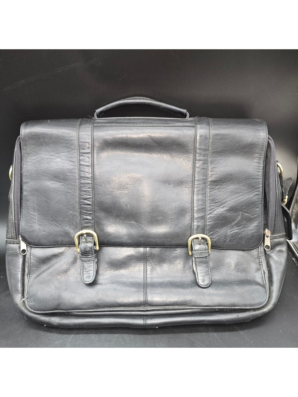 Vintage Boulder Ridge Black Leather Briefcase Messenger Bag Satchel Grandpacore